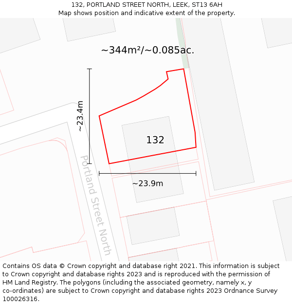 132, PORTLAND STREET NORTH, LEEK, ST13 6AH: Plot and title map