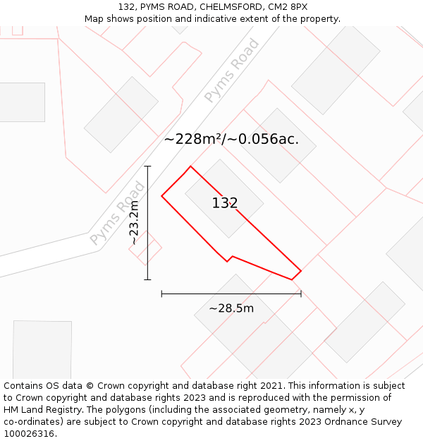 132, PYMS ROAD, CHELMSFORD, CM2 8PX: Plot and title map