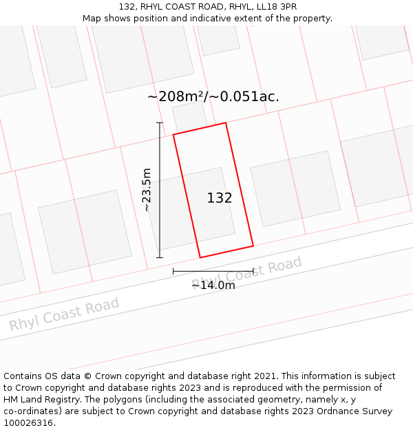 132, RHYL COAST ROAD, RHYL, LL18 3PR: Plot and title map