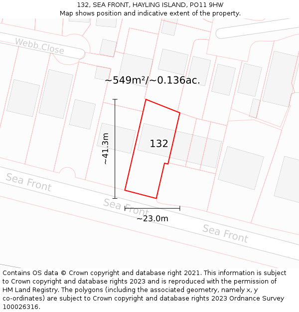 132, SEA FRONT, HAYLING ISLAND, PO11 9HW: Plot and title map