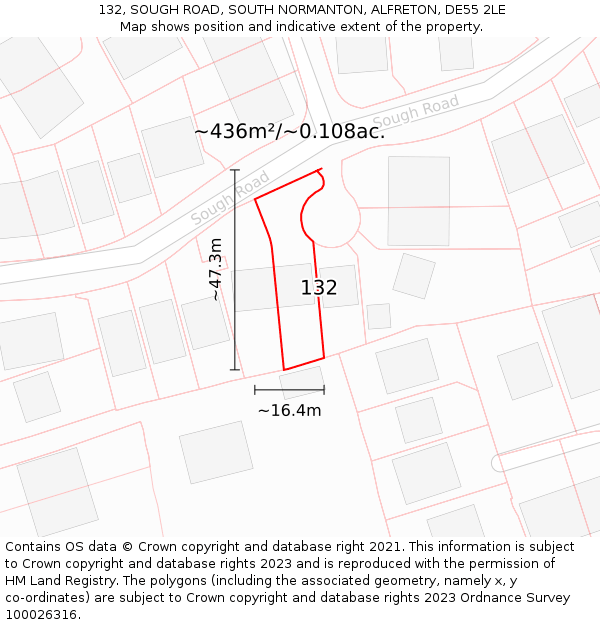 132, SOUGH ROAD, SOUTH NORMANTON, ALFRETON, DE55 2LE: Plot and title map