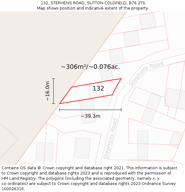 132, STEPHENS ROAD, SUTTON COLDFIELD, B76 2TS: Plot and title map