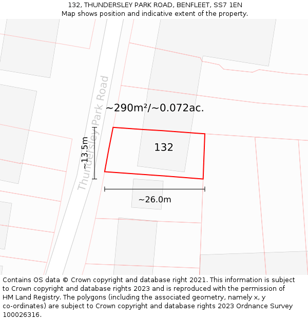 132, THUNDERSLEY PARK ROAD, BENFLEET, SS7 1EN: Plot and title map