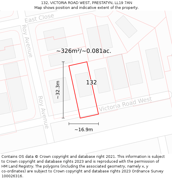 132, VICTORIA ROAD WEST, PRESTATYN, LL19 7AN: Plot and title map