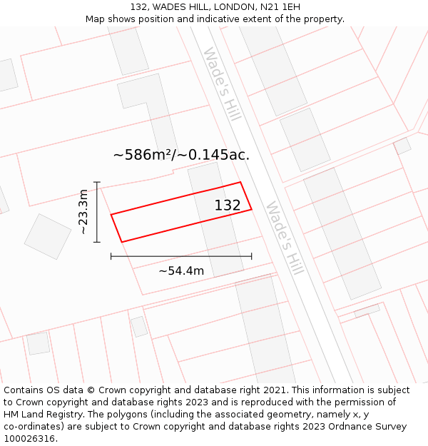 132, WADES HILL, LONDON, N21 1EH: Plot and title map