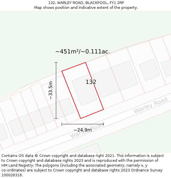 132, WARLEY ROAD, BLACKPOOL, FY1 2RP: Plot and title map