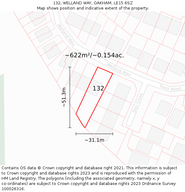 132, WELLAND WAY, OAKHAM, LE15 6SZ: Plot and title map