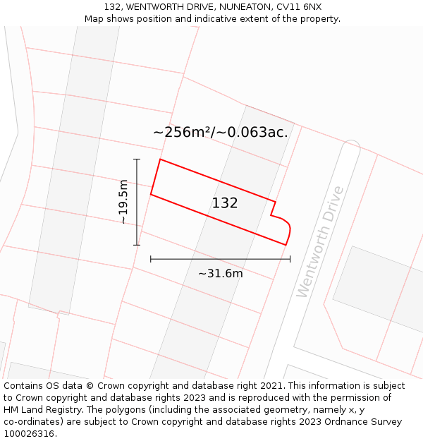 132, WENTWORTH DRIVE, NUNEATON, CV11 6NX: Plot and title map