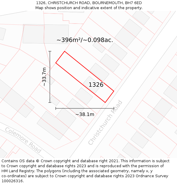 1326, CHRISTCHURCH ROAD, BOURNEMOUTH, BH7 6ED: Plot and title map