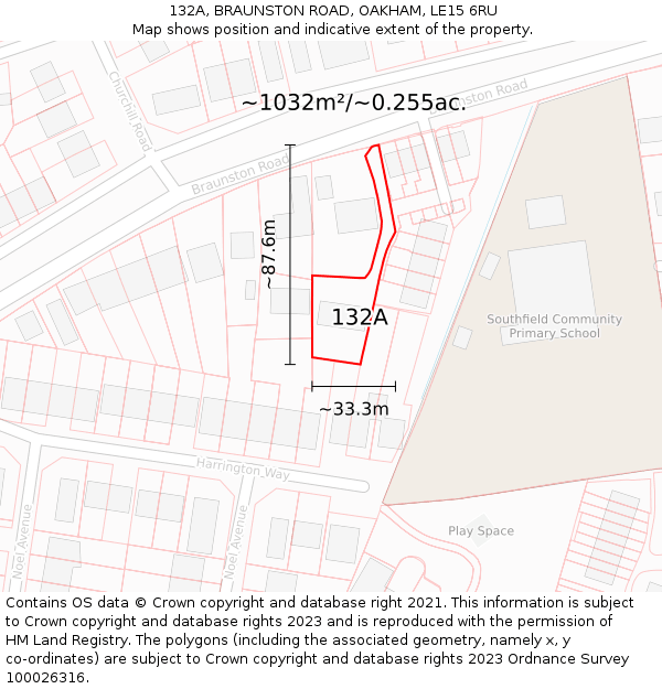 132A, BRAUNSTON ROAD, OAKHAM, LE15 6RU: Plot and title map