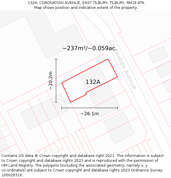 132A, CORONATION AVENUE, EAST TILBURY, TILBURY, RM18 8TA: Plot and title map