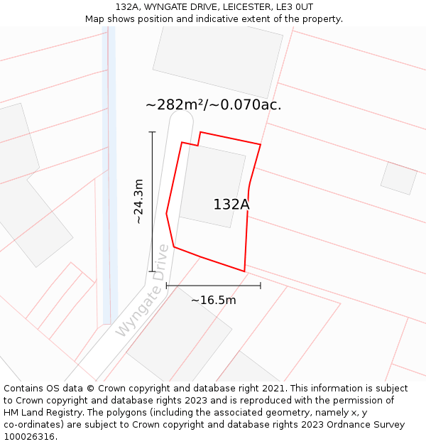 132A, WYNGATE DRIVE, LEICESTER, LE3 0UT: Plot and title map