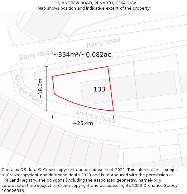 133, ANDREW ROAD, PENARTH, CF64 2NW: Plot and title map