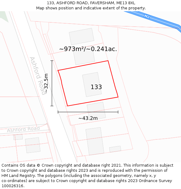 133, ASHFORD ROAD, FAVERSHAM, ME13 8XL: Plot and title map