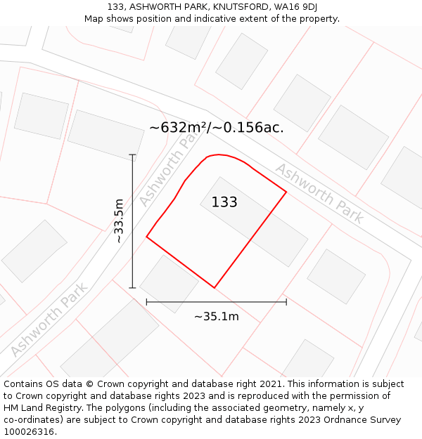 133, ASHWORTH PARK, KNUTSFORD, WA16 9DJ: Plot and title map
