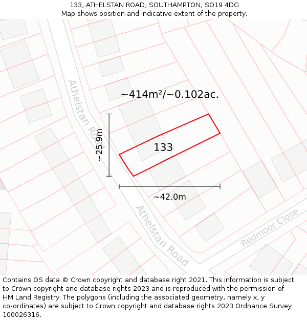 133, ATHELSTAN ROAD, SOUTHAMPTON, SO19 4DG: Plot and title map