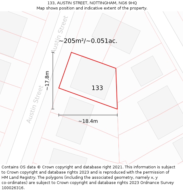 133, AUSTIN STREET, NOTTINGHAM, NG6 9HQ: Plot and title map