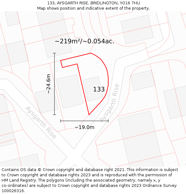 133, AYSGARTH RISE, BRIDLINGTON, YO16 7HU: Plot and title map