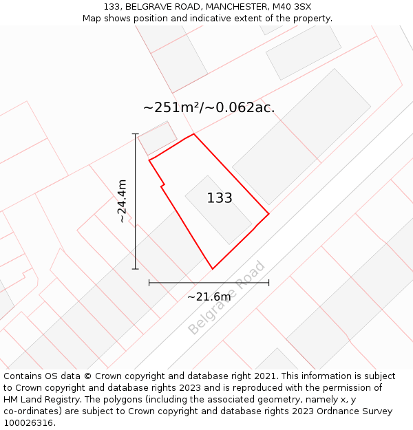 133, BELGRAVE ROAD, MANCHESTER, M40 3SX: Plot and title map