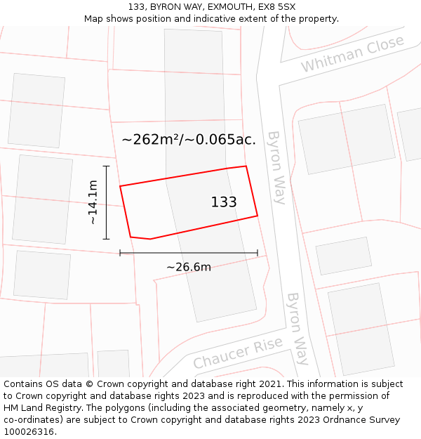 133, BYRON WAY, EXMOUTH, EX8 5SX: Plot and title map