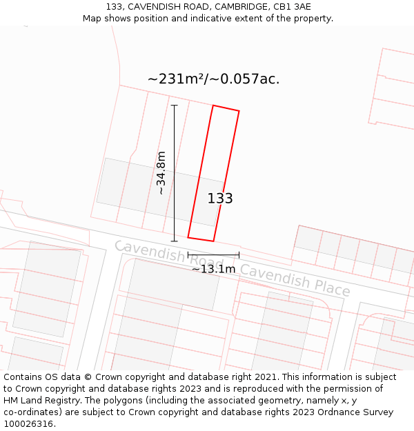 133, CAVENDISH ROAD, CAMBRIDGE, CB1 3AE: Plot and title map