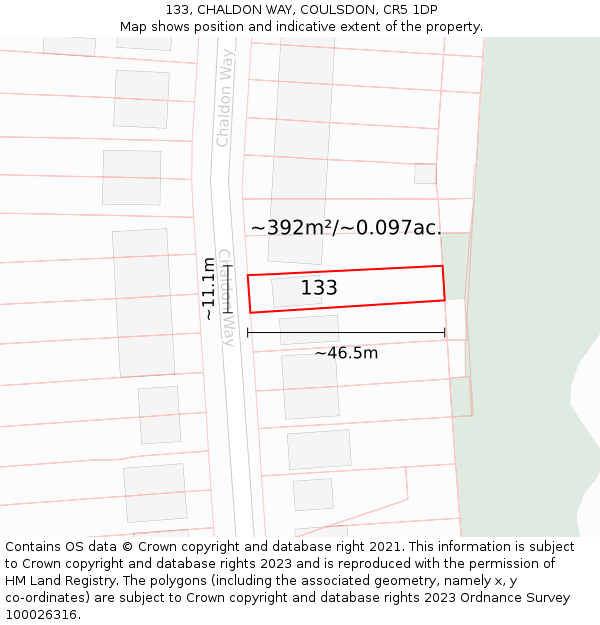 133, CHALDON WAY, COULSDON, CR5 1DP: Plot and title map