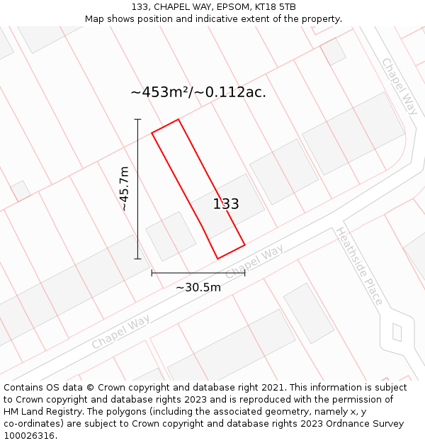 133, CHAPEL WAY, EPSOM, KT18 5TB: Plot and title map