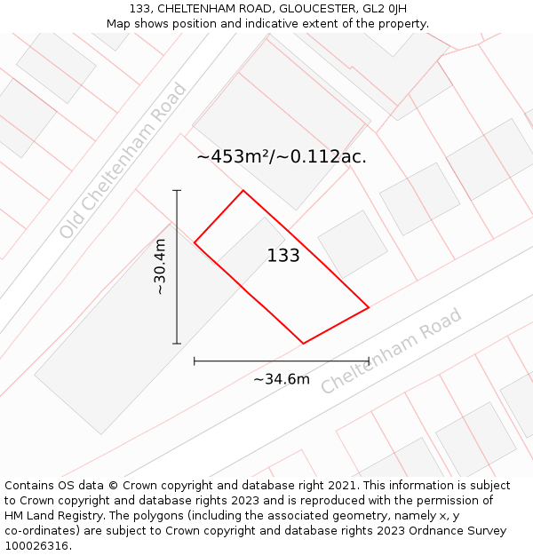 133, CHELTENHAM ROAD, GLOUCESTER, GL2 0JH: Plot and title map