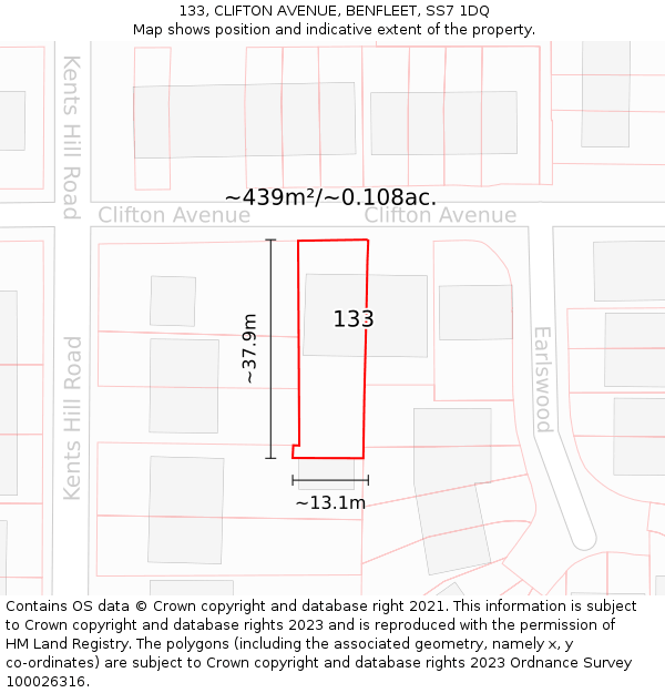 133, CLIFTON AVENUE, BENFLEET, SS7 1DQ: Plot and title map