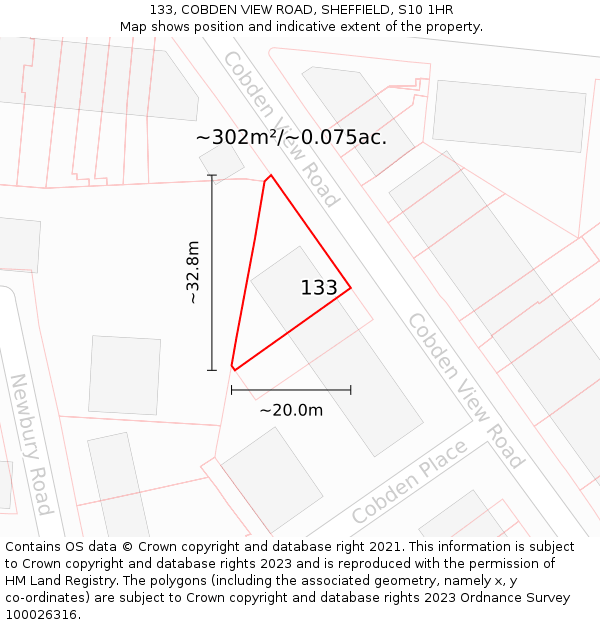 133, COBDEN VIEW ROAD, SHEFFIELD, S10 1HR: Plot and title map
