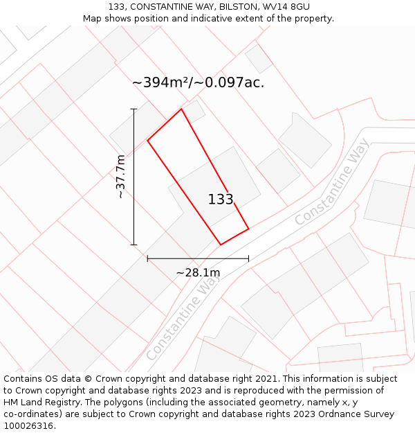 133, CONSTANTINE WAY, BILSTON, WV14 8GU: Plot and title map