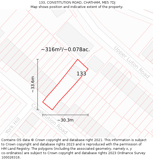 133, CONSTITUTION ROAD, CHATHAM, ME5 7DJ: Plot and title map