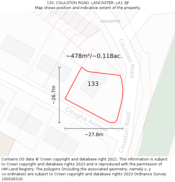 133, COULSTON ROAD, LANCASTER, LA1 3JF: Plot and title map