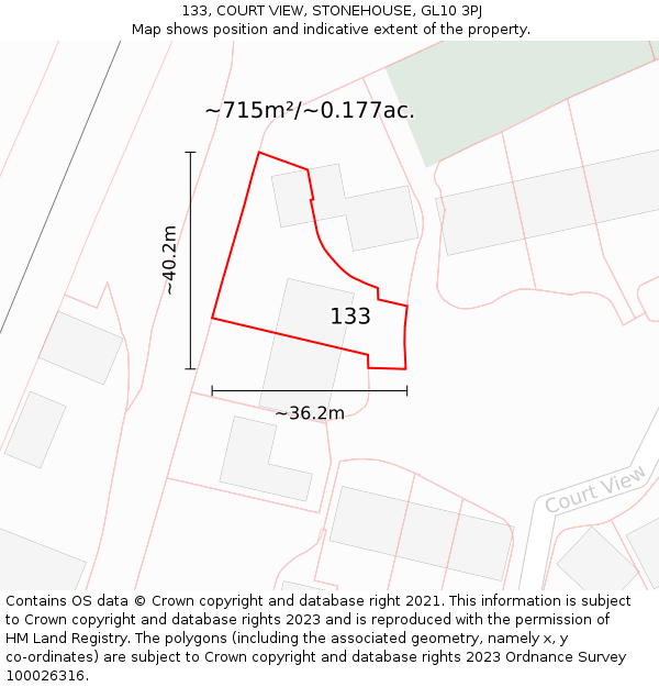 133, COURT VIEW, STONEHOUSE, GL10 3PJ: Plot and title map