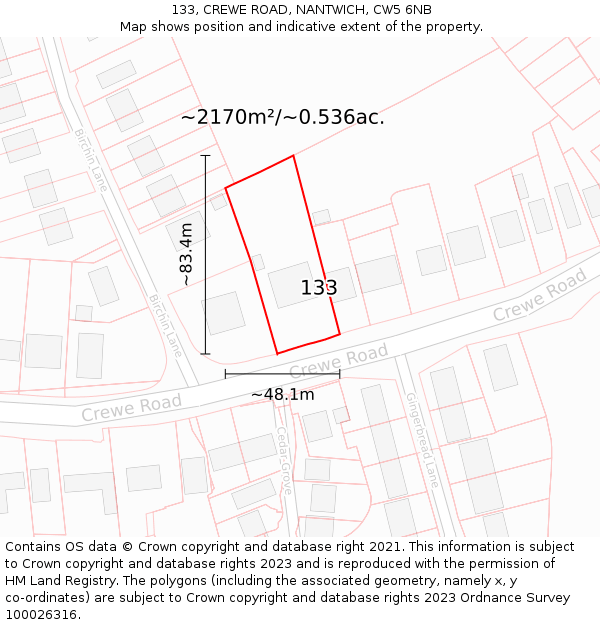 133, CREWE ROAD, NANTWICH, CW5 6NB: Plot and title map