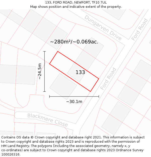 133, FORD ROAD, NEWPORT, TF10 7UL: Plot and title map