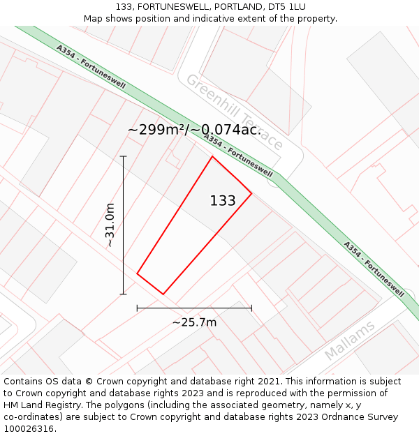 133, FORTUNESWELL, PORTLAND, DT5 1LU: Plot and title map