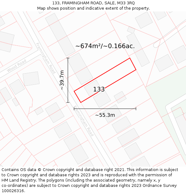 133, FRAMINGHAM ROAD, SALE, M33 3RQ: Plot and title map