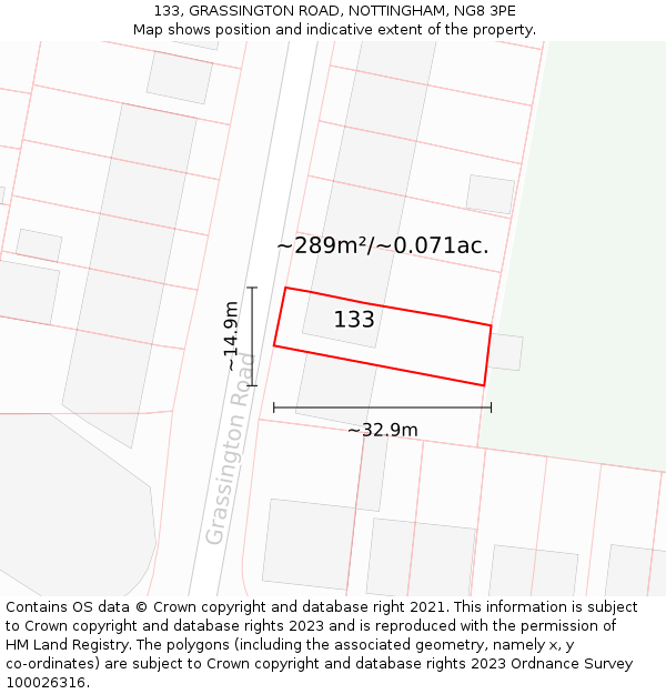 133, GRASSINGTON ROAD, NOTTINGHAM, NG8 3PE: Plot and title map