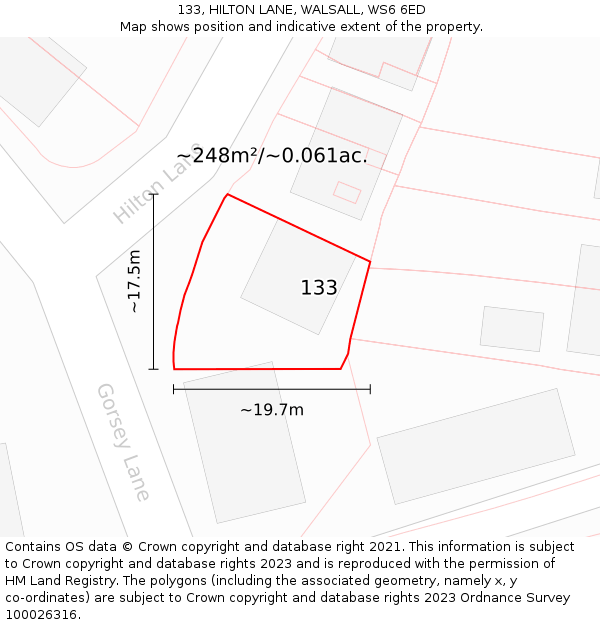 133, HILTON LANE, WALSALL, WS6 6ED: Plot and title map