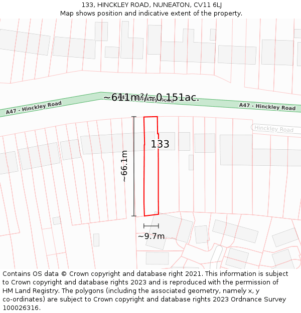 133, HINCKLEY ROAD, NUNEATON, CV11 6LJ: Plot and title map