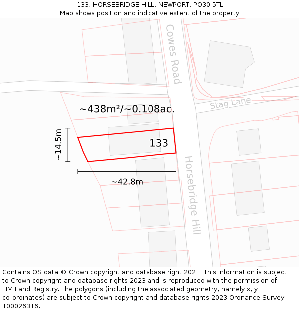 133, HORSEBRIDGE HILL, NEWPORT, PO30 5TL: Plot and title map