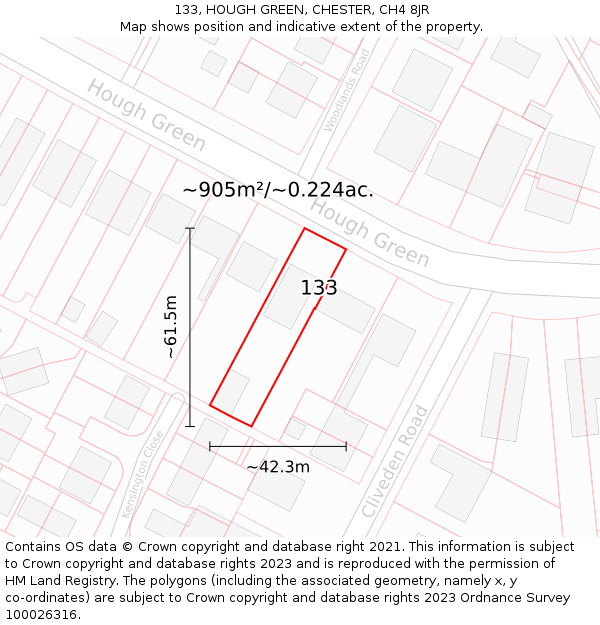 133, HOUGH GREEN, CHESTER, CH4 8JR: Plot and title map