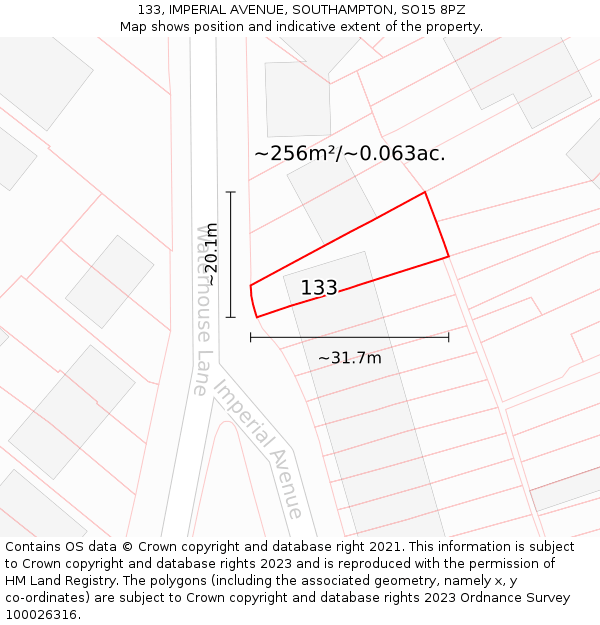 133, IMPERIAL AVENUE, SOUTHAMPTON, SO15 8PZ: Plot and title map