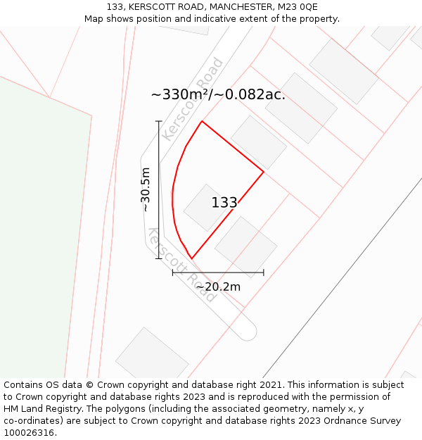 133, KERSCOTT ROAD, MANCHESTER, M23 0QE: Plot and title map