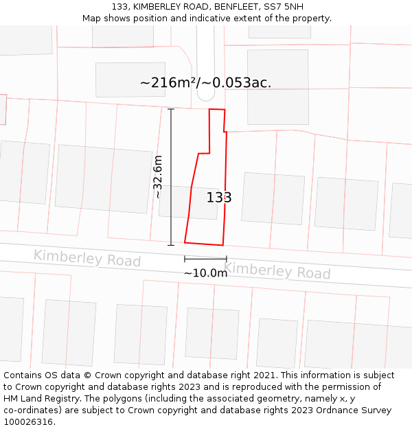 133, KIMBERLEY ROAD, BENFLEET, SS7 5NH: Plot and title map