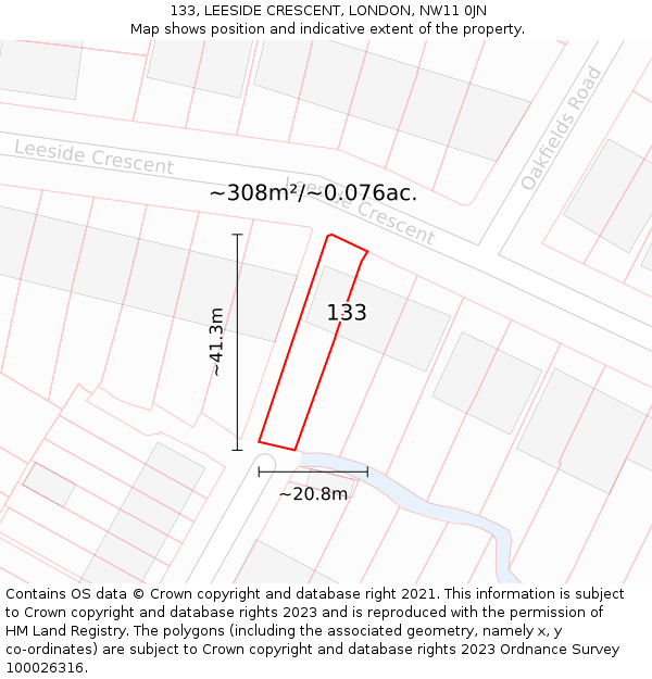 133, LEESIDE CRESCENT, LONDON, NW11 0JN: Plot and title map