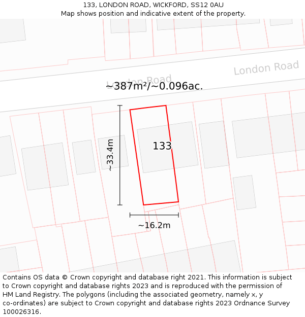 133, LONDON ROAD, WICKFORD, SS12 0AU: Plot and title map