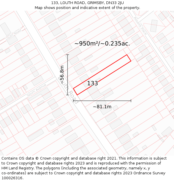 133, LOUTH ROAD, GRIMSBY, DN33 2JU: Plot and title map
