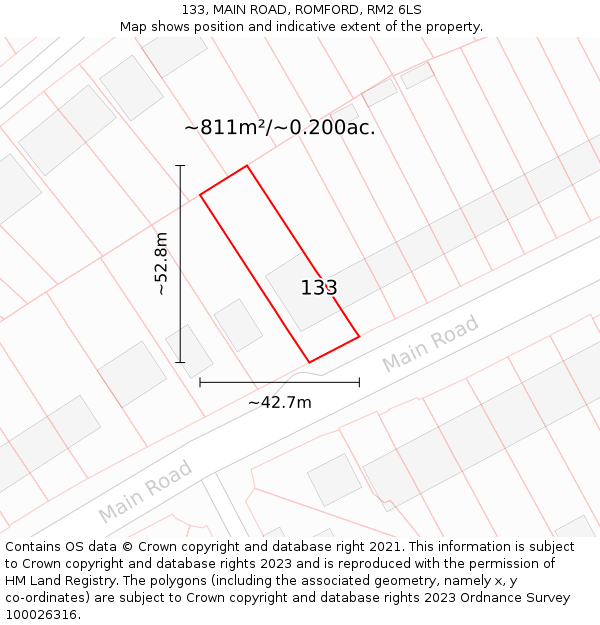 133, MAIN ROAD, ROMFORD, RM2 6LS: Plot and title map